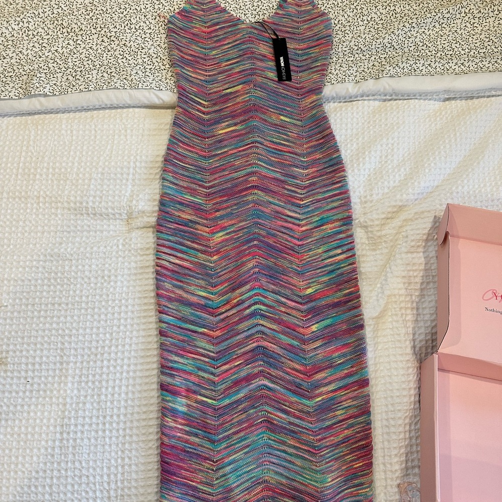 Fashion Nova Vibrant Multicolor Midi Dress